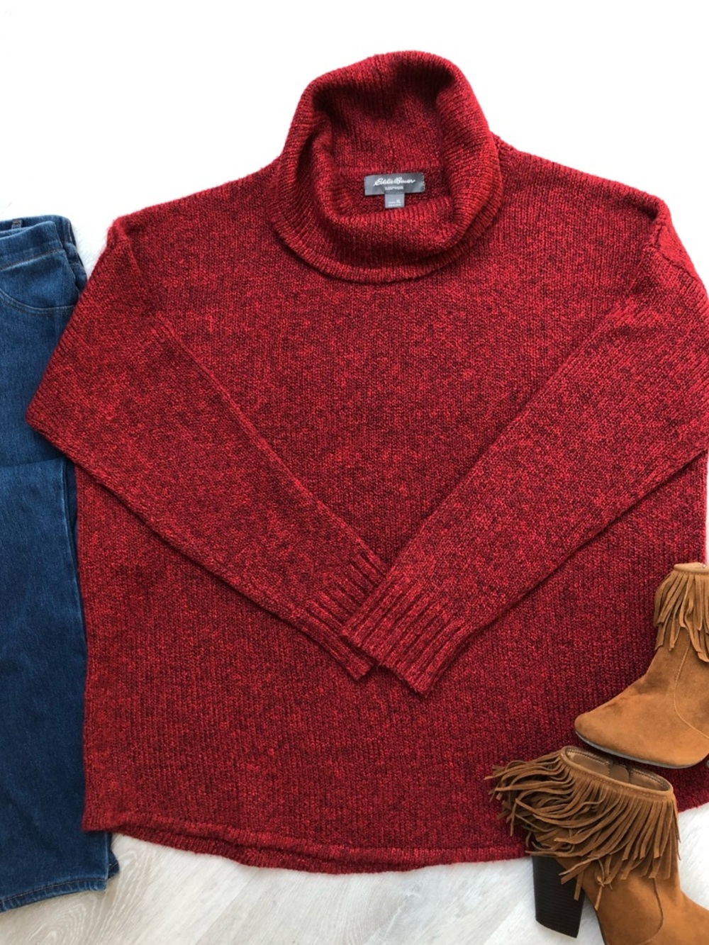Eddie Bauer Red Knit Cowl Neck Sweater Size XL